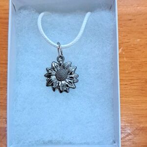 Gunmetal Silver Sunflower Necklace